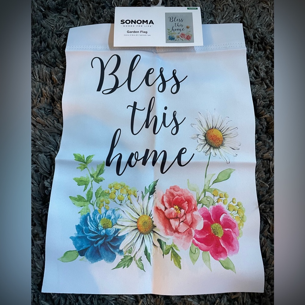 Brand New With Tags Sonoma Goods 12.5”x18” Bless This Home Flowers Garden Flag